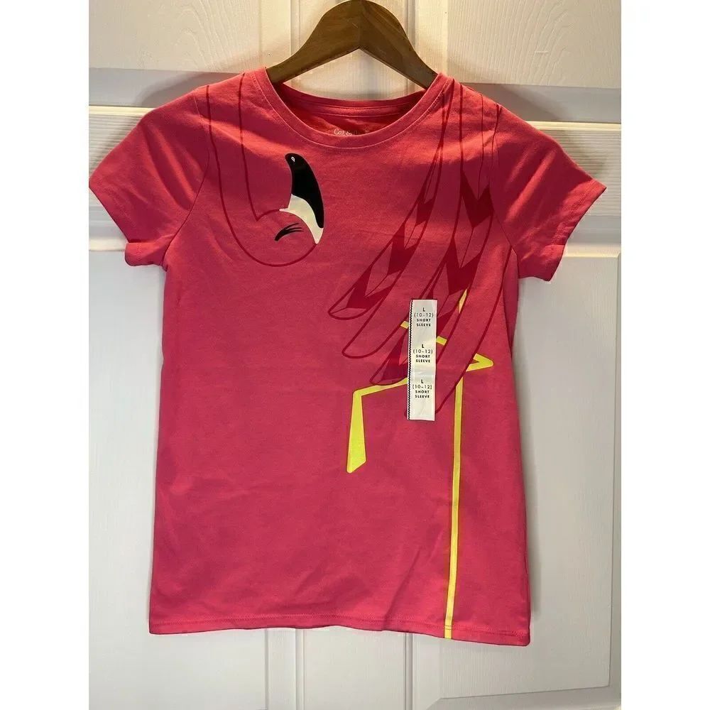 Cute Cat & Jack Short Sleeve Large (10-12) Flamingo T-shirt